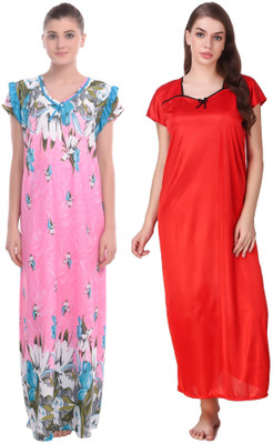YUALIN CREATION Women Nighty Set(Red)