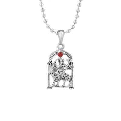 Zumrut Silver Plated Classic Design Godess CZ Ma Durga Sherawali MATA Rani God Religious Chain Pendant Locket Necklace Spiritual Jewellery for Men/Women Silver Brass Pendant