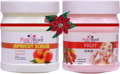 PINKROOT Apricot Scrub 500gm with Fruit Scrub 500gm Scrub(1000 ml)