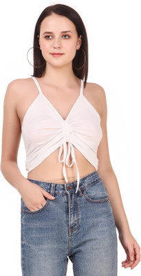 Be You Casual No Sleeve Solid Women White Top