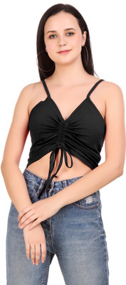 Be You Casual No Sleeve Solid Women Black Top