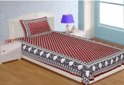 BLFR Cotton Single Flat 300 TC Jaipuri Prints Bedsheet(Pack of 1, MAROON-WHITE)