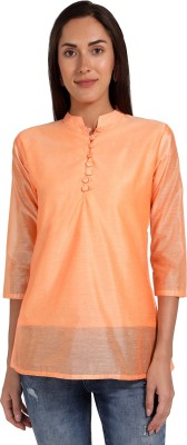 Leofab Women Solid A-line Kurta(Orange)