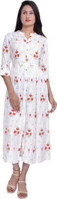 DC FASHION Women Floral Print Anarkali Kurta(White)