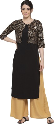 THE DRESSERY Women Embroidered Straight Kurta(Gold, Black)