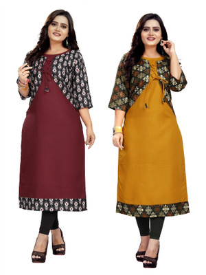 S K Enterprise Women Printed Straight Kurta(Multicolor)