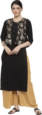 THE DRESSERY Women Printed Straight Kurta(Gold, Black)