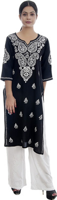 club fashion Women Printed Straight Kurta(Black)