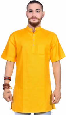 aruati Men Solid Straight Kurta(Yellow)