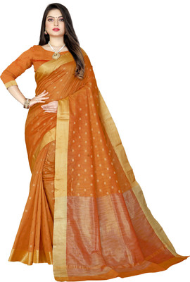 BHAKTI BHUSHAN CREATION Printed Bollywood Silk Blend Saree(Orange)