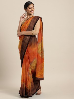 BOVTY Printed Bollywood Georgette Saree(Orange)