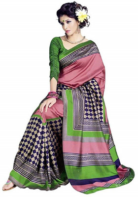 GLAM VILLA Printed Daily Wear Art Silk Saree(Multicolor)