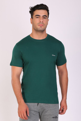 Hiflyers Solid Men Round Neck Green T-Shirt