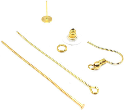 Crafto Combo Golden Pack of Head Pins (50 pcs.),Eye Pins (50 pcs.),Earring Hooks (50 pcs.),Universal Push Lock with Plastic Pad for Studs (50 pcs.),Stud (50 pcs.) & Jump Ring(100 pcs.) 6 items