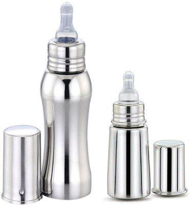 Beautiq Baby Collections Stainless Steel Baby Feeding Bottle 300ml and 150ml Combo Pack - 450 ml(Silver)
