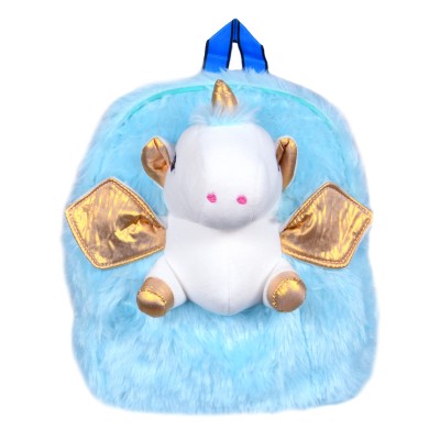 Sanchi Creation 3D Soft Bag Backpack For Kids Boys Girls Lightweight School Unicorn Plush Picnic Fur Bag (Age:2-6, Blue) 10 L Backpack(Blue)