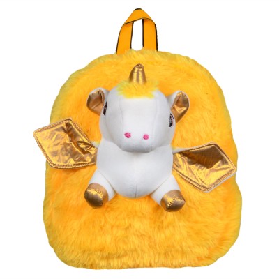 Sanchi Creation 3D Soft Bag Backpack For Kids Boys Girls Lightweight School Unicorn Plush Picnic Fur Bag (Age:2-6, Yellow) 10 L Backpack(Yellow)