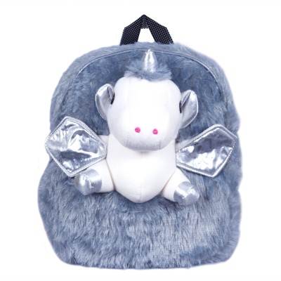 Sanchi Creation 3D Soft Bag Backpack For Kids Boys Girls Lightweight School Unicorn Plush Picnic Fur Bag (Age:2-6, Sapphire) 10 L Backpack(Silver)