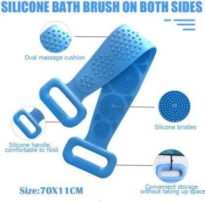 HUKBO Silicone Body Brush, Easy to Clean, Lathers Well, Eco Friendly, Bath Belt Exfoliating Long Silicone Body Back Scrubber(Blue)