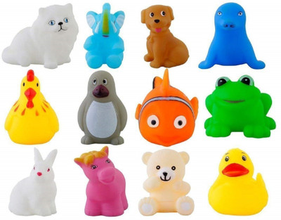 Neel Soft Natural Rubber Non-Toxic Toddler Baby Bath Animal Shape Toys, 12 Pieces (Mix Bathtoy 12 pcs) Bath Toy(Multicolor)