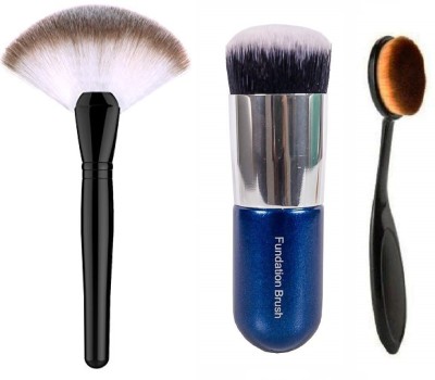 Love Nature Fan Makeup Brush , Oval Makeup Brush & Blue Foundation Brush(Pack of 3)