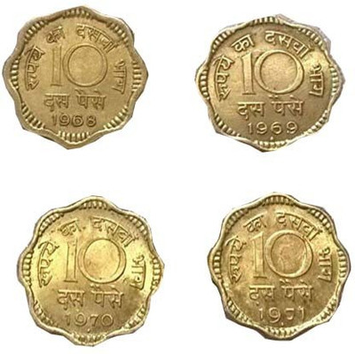 PMW 10 Paise Brass Coin Modern Coin Collection(4 Coins)