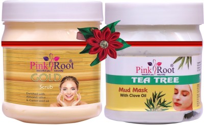 PINKROOT Gold Scrub 500gm with Tea Tree Mud Mask 500gm(2 Items in the set)