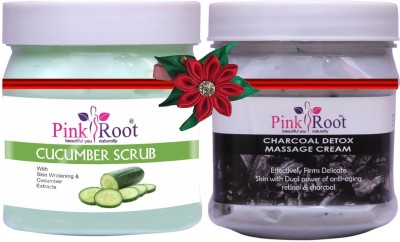 PINKROOT Cucumber Scrub 500gm with Charcoal Cream 500gm(2 Items in the set)