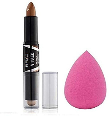 FLENGO V Shape Highlight + Contour Stick 8 Gm with Sponge Puff(2 Items in the set)