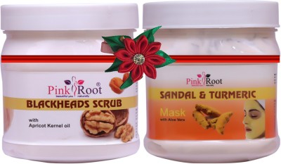 PINKROOT Blackheads Scrub 500gm with Sandal Turmeric Mask 500gm(2 Items in the set)