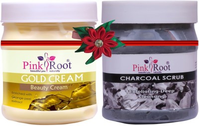 PINKROOT Gold Cream 500gm with Charcoal Scrub 500gm(2 Items in the set)