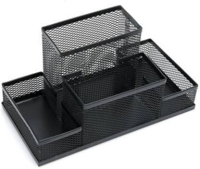 Giftshub 4 Compartments Metal Pen Stand(Black)