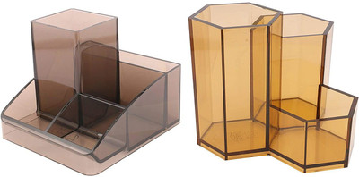 OMEGA 8 Compartments Plastic Pen Stand(Smoky Brown)