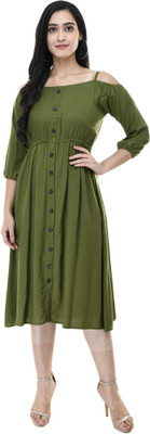 Mixcult Women High Low Green Above Knee/Mid Thigh Length Dress