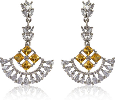 Waama Jewels Silver Plated American Diamond AD & Cubic Zircon Drops & Danglers Earrings for Girls & Women Cubic Zirconia Brass Earring Set Waama Jewels Silver Plated American Diamond AD & Cubic Zircon Drops & Danglers Earrings for Girls & Women Cubic Zirconia Brass Earring Set