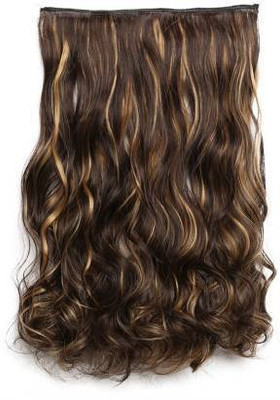 VSAKSH Brown & Golden Highlighted Curly  Extension - 25 inch Hair Extension
