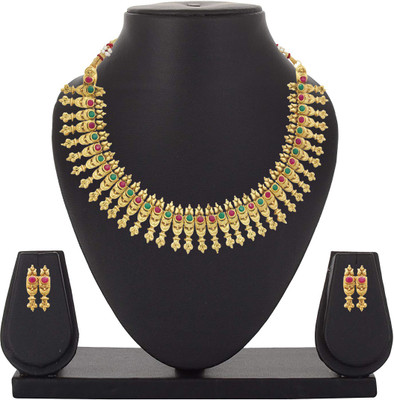 R A Enterprises Alloy Gold-plated Green, Maroon Jewellery Set(Pack of 1)