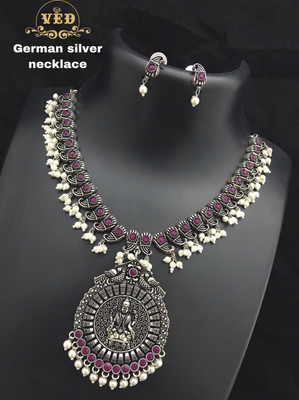 PBM CREATIONS Oxidised Silver Red Jewellery Set(Pack of 1)