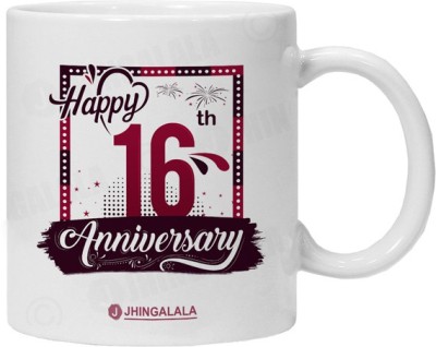 Jhingalala Happy 16th Anniversary Printed Gift for Wife, Husband and 16th Anniversary Gift for Mother, Father Ceramic Coffee Mug(325 ml)