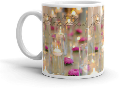 Cybe Happy Birthday Joy and Light Ceramic Coffee for Friend, Girlfriend & BoyFriend Glossy Finish With Vibrant Print Ceramic Coffee (325 ml) Ceramic Coffee Mug(325 ml)