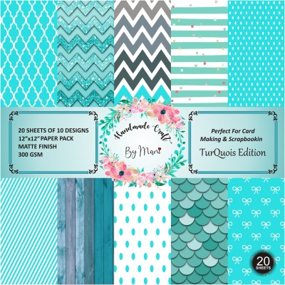 Dheett Turquois Edition Scrapbook Designer Paperpack Matte Finish Perfect for Making Greeting Cards Envelops Explosion Boxes and Albums 12 x 12 300 gsm Craft paper(Set of 1, Turquois Edition)