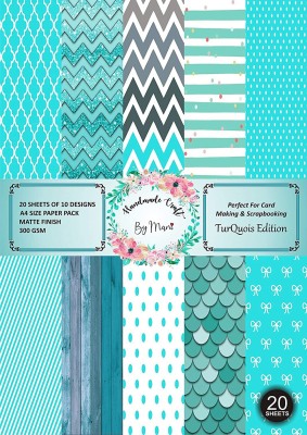 Dheett Turquois Edition Scrapbook Designer Paperpack Matte Finish Perfect for Making Greeting Cards Envelops Explosion Boxes and Albums Unruled A4 300 gsm Craft paper(Set of 1, Turquois Edition)