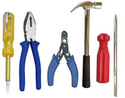 Inditools Heavy duty 5pc hand tool set Tester plier hand hammer wire cutter and Screw driver set Hand Tool Kit(5 Tools)
