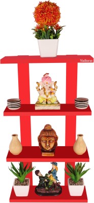 Madhuran Altair Wooden Wall Shelf Unit Red 37.5 X 12.5 X 68 CM / Shelves Rack Display Décor Particle Board Wall Shelf(Number of Shelves - 4, Red)