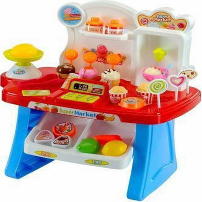 signix Zone Supermarket Shop, Mini Market (34 Pieces) Play Toy Set with Light and Sound Effect for Kids
