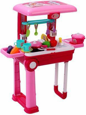 AMBES 2 In 1 Little Chef Kitchen Set with Light & Sound and Comfortably Pack in Briefcase Toy