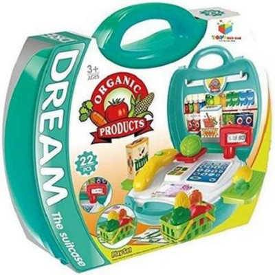 signix toys Suitcase with Organic Products Set of 23 Pieces Kitchen Play for Interactive Learning (Green)