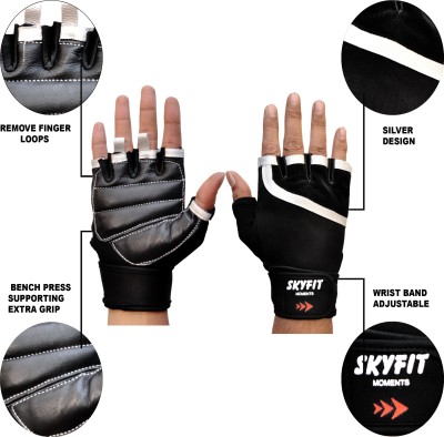 SKYFIT Premium Leather padded Wrist support Gym riding gloves Gym & Fitness Gloves(Black)