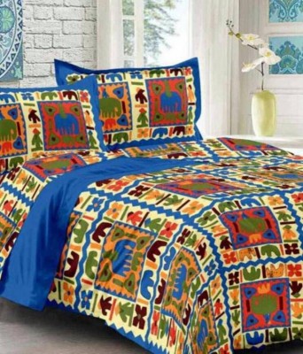 Ubania Collection 104 TC Cotton Double Printed Flat Bedsheet(Pack of 1, Blue)