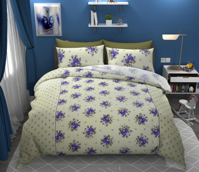 Flipkart SmartBuy 300 TC Cotton Double King Paisley Bedsheet(Pack of 1, Beige, Blue)